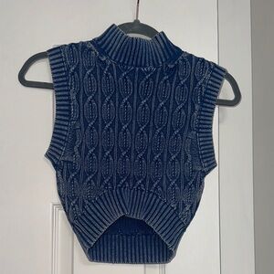 Zara Blue Sleeveless Turtleneck Sweater